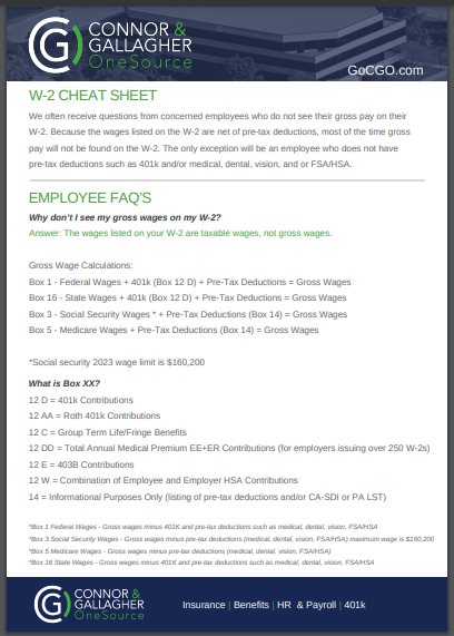 2023 Tax Year W-2 Cheat Sheet