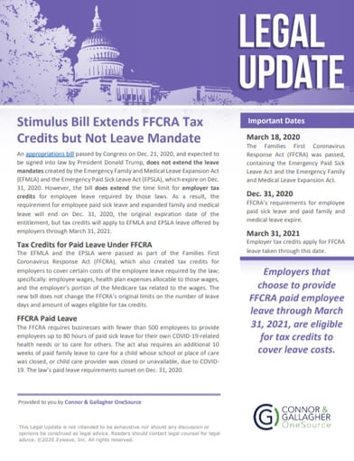 Stimulus Bill Extends FFCRA Tax Credits